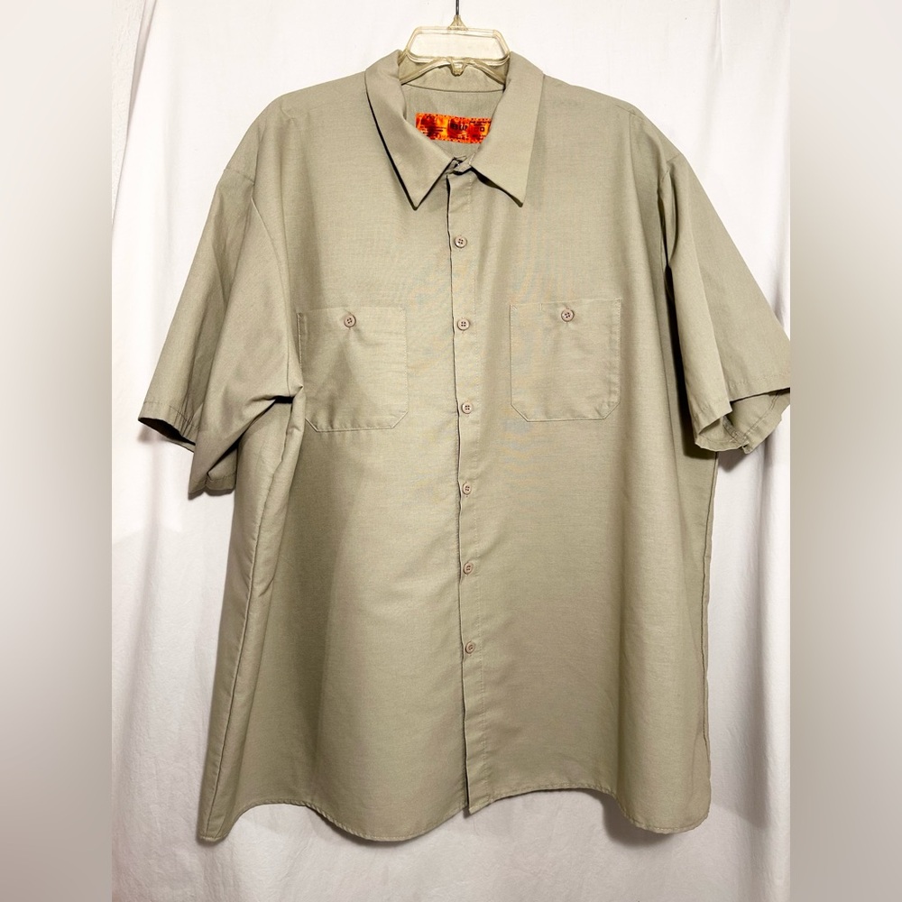 MENS 3XL RED KAP KHAKI SHORT SLEEVE BUTTON FRONT 2 POCKET UNIFORM WORK SHIRT